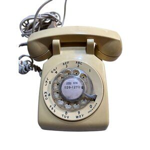 Vtg. Rotary Desk Phone Bell Western Electric Yellow Original Cords